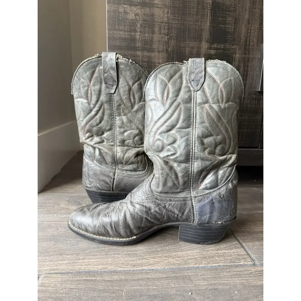 Vintage Dark Gray Leather Western/Cowboy Boots - Style 150631 Size 10 EE Men